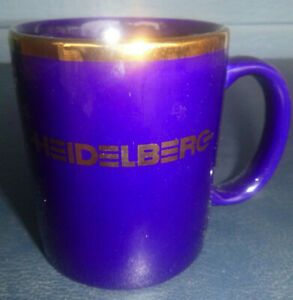 vintage Heidelberg coffee Mug Heidelberger press Druckmaschinen 3 3/4&#034; tall blue
