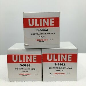Set of 3 ULINE S-5862 2x2 Triangle Hang Tab 500 Count Clear Tabs 1,500 CT Total