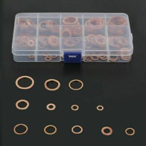 280pcs 12 Sizes Solid Copper Crush Washers Assorted Seal Flat Ring Gaskets w/Box