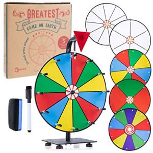 GLWare 12&#034; 5-in-1 Tabletop Prize Wheel - Smooth Spinning Dry Erase Wheel for 5 &amp;