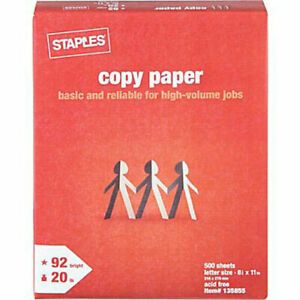 Staples Copy Paper 8 1/2&#034;x11&#034; Ream Ideal for toner-based copiers Plain 500 Sheet