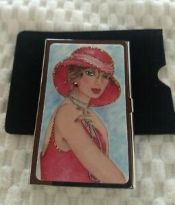 Business Card Holder with Elegant Lady&#039;s Image on Front