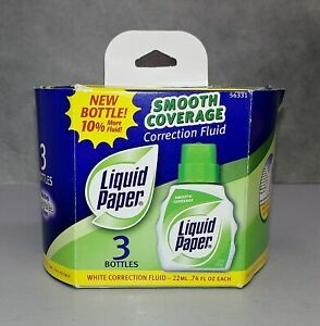 Liquid Paper White Correction Fluid (3) .74 fluid ounce Bottles New in Package