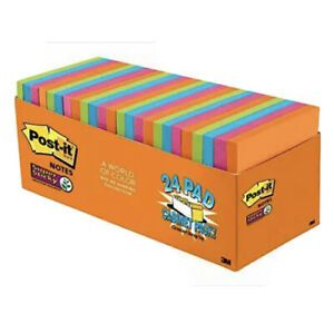 New Post-it Notes Super Sticky Notes , 3 x 3, 70 Sheet , 24/Pack , Bright Colors