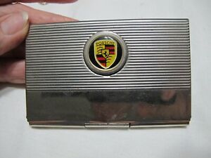 Porsche Silvertone Metal Snap Close Business Card Holder Padded