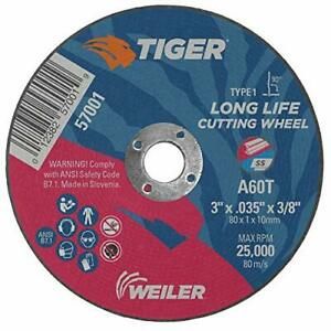 Weiler 57001 3&#034; x 0.035&#034; Tiger Type 1 Thin Cutting Wheel A60T 3/8&#034; A.H. Pack ...
