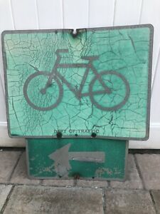 1960’s NYC Bicycle Lane Sign With Extra Arrow Very rare Look At The Patina !!!