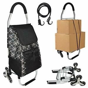 Foldable Shopping Cart on 6-Wheels Stair Climbing Shopping Cart Black Grocery...