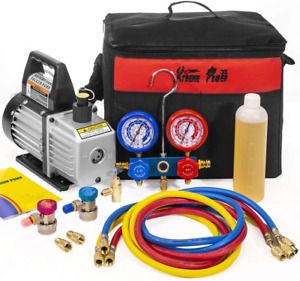 XtremepowerUS Air Vacuum Pump A/C Refrigeration Kit Manifold Gauge Carrying Tote