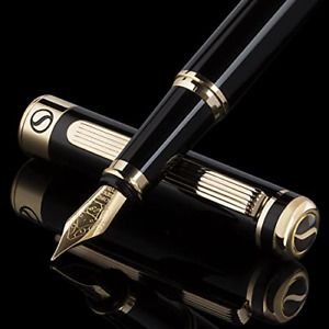 Scriveiner Black Lacquer Fountain Pen - Stunning Luxury Pen with 24K Gold 18K &amp;