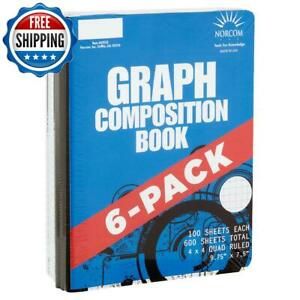 Graphing Composition Book, 6 Pack 4x4 Quad, 9.75&#034; x 7.5&#034; School College