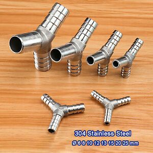 Stainless Steel Y-Piece 3-Way Connector Hose Tail Barb BSP Thread Pipe Fittings