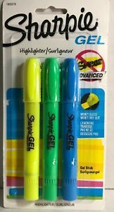 Sharpie Gel Highlighters Blue Yellow Green No Smear Won’t Bleed New
