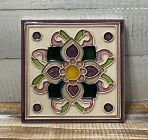 Solistone Hand Painted Violeta Ceramic Decorative Accent Tile  6&#034; x 6&#034;