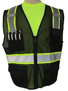 98-2200BKG-XS-BLACK MESH VEST 2&#034; SILVER REFECTOR ON 3&#034;LIME GREEN 