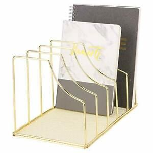 File Sorter Organizer, 5 Section Magazine Holder Rack, Desktop Wire Book Gold