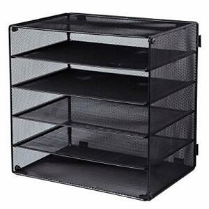 5 Slot Desk Organizer Tray, Mesh File Paper Letter Tray Desktop Paper Black