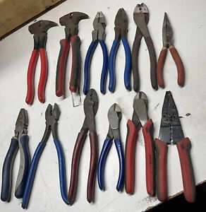 Lot of (12) Electrician Lineman Tool Lot Crimpers Cutters Pliers Kobalt Crescent