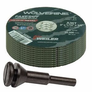Weiler 56089 Die Grinder Cut-Off Wheel and Mandrel Kit Including 56490 Mandre...
