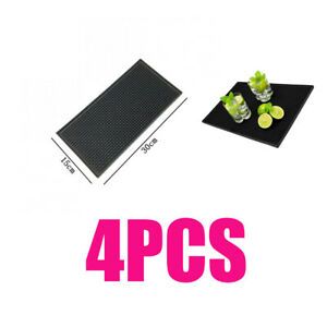 4 Pcs Black Bar Mat 6 x 12 inch, Quality Rubber Bar Service Mat, Coffee Cafe Bar