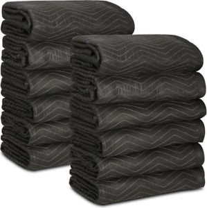 12Pcs Moving Blankets 80x72 Quilted Pro Shipping Furniture Pads 65 lb/dz Black