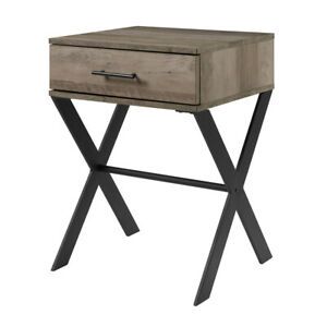 Brin 18&#034; X Leg 1 Drawer Metal And Wood Side Table - Grey Wash