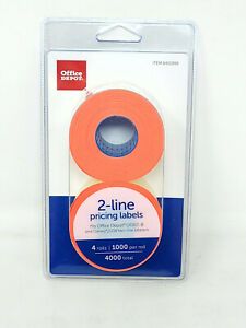 Office Depot 2 Line Price-Marking Labels Fluoresc Red, 1,200 Labels Per Roll 4PK