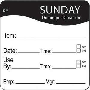 DAYMARK 1100537 Day Label,Sunday,2-4/9 In. W,PK250