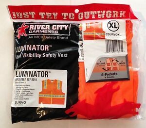 LUMINATOR SAFETY VEST - XL - ORANGE - 6 POCKETS - RIVER CITY GARMENTS