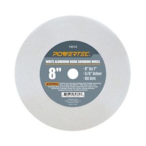 POWERTEC 15512 80 Grit 5/8 Arbor White Aluminum Oxide Grinding Wheel, 8 x 1