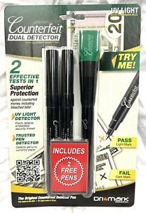 Dri Mark Counterfeit Dual Detector Smart Money Pen +UV Light Includes Bonus Pens