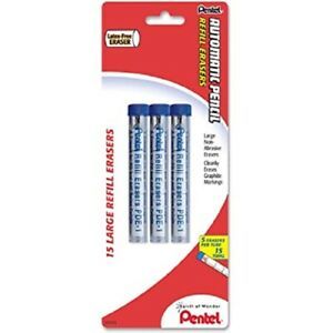 PENTEL Automatic Pencil Large Refill Erasers, 3 Tubes X 5 ct TOTAL15 Latex Free