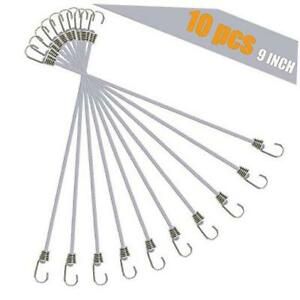 10 Pack Mini Bungee Cords with Hooks, 9 Inch Rubber Stretchy Bungee 9 IN White