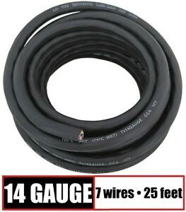 14 Gauge 7 Way Conductor RV Trailer Wire Cable Wiring Insulated - 25 Feet 14/7