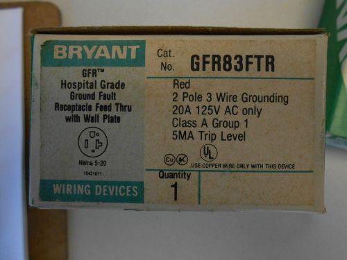 BRYANT GFR83FTR HOSPITAL GRADE GROUND FAULT RECEPTACLE 20 AMP 125 VOLT