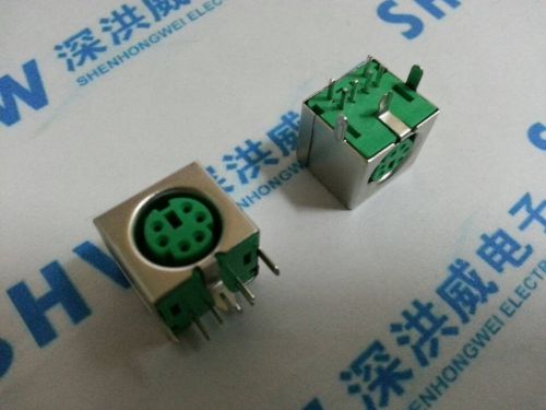 10pcs ps2 socket 6p green shielded s-video  mouse keyboard socket connector for sale