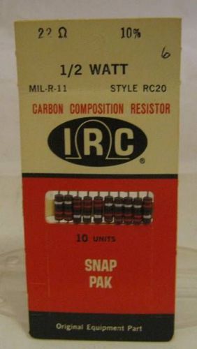 IRC Carbon Composition Resistor 1/2 Watt  22 OHM MIL-R-11 NOS 10PK