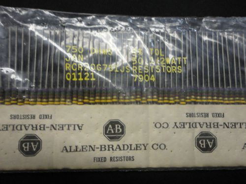 NOS 50PCS ALLEN BRADLEY 750 OHM-1/2W-5% RCR20G751JS CARBON COMP. RESISTOR