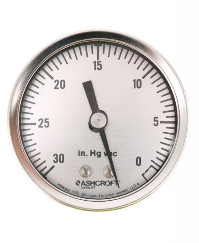 Ashcroft duralife 2-1/2&#034; 0-30&#034;hgvac 1/4&#034;npt back liquid ready pressure gauge 2.5 for sale