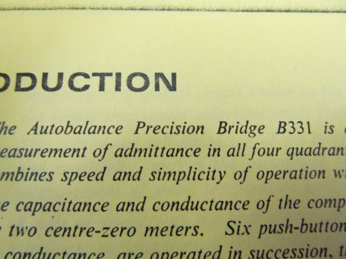 WAYNE KERR B331 Autobalance Precision Bridge Specification Information Sheet
