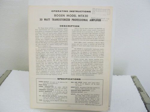 Bogen MTX30  30 Watt Transistorized Professional Amplifier Instruction Manual