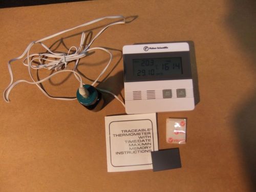 Fisher traceable thermometer 15-077-976 :time/date, max/min mem, fridge/freezer for sale