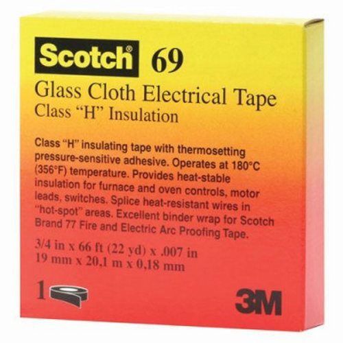 3m scotch 69 glass cloth electrical tape, 3/4&#034; x 66ft (mmm09910) for sale