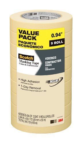 3m scotch masking tape  contractor grade  .94-inch by 60.1-yard  9-roll for sale