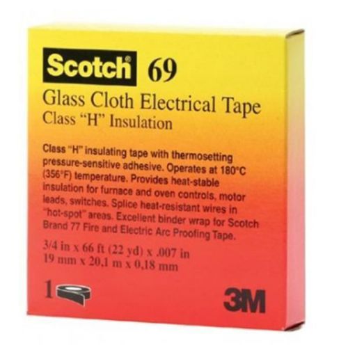 (10) 3M Scotch 69 Glass Cloth Electrical Tape 1/2&#034; x 66&#039;, new in box