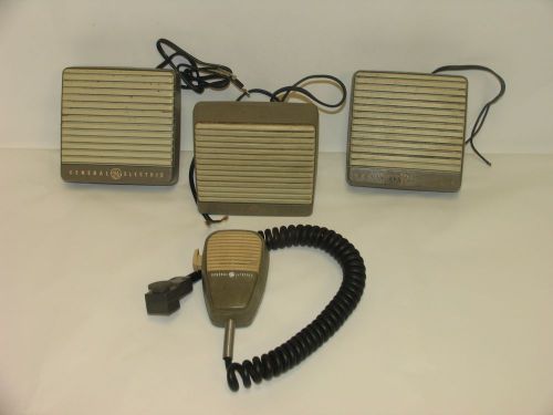 General Electric Set Of 3 GE Speakers 5&#034;W x 5&#034;H x 3&#034;D &amp; GE Microphone Master II