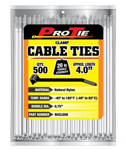NEW Pro Tie N4CL500 4-Inch Clamp Cable Tie  Natural Nylon  500-Pack
