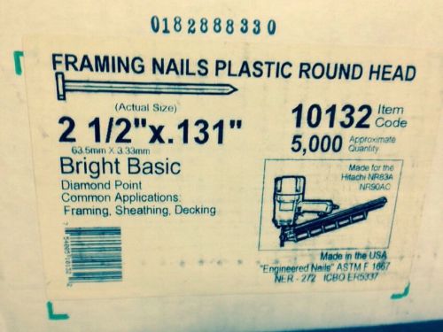 Hitachi 10132 framing nail, collated, 0.131&#034;x2 1/2&#034;, pack 5000 for sale