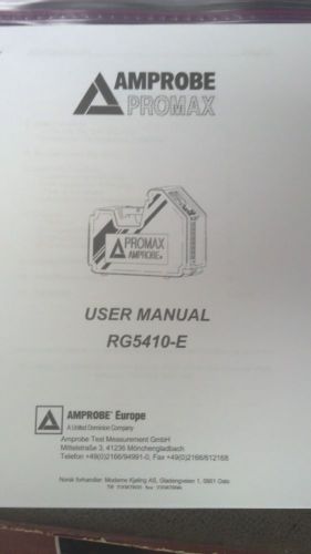 PROMAX, RG5410E, REFRIGERANT RECOVERY, PRINTED USER&#039;S OPERATING MANUAL