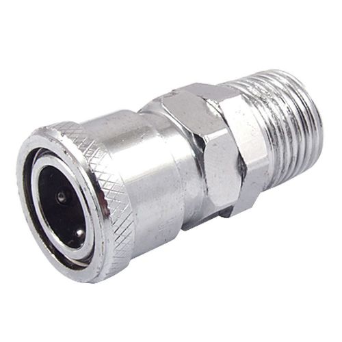 40SM 49/64&#034; Male Thread Pneumatic Air Quick Coupling Socket Silver Tone